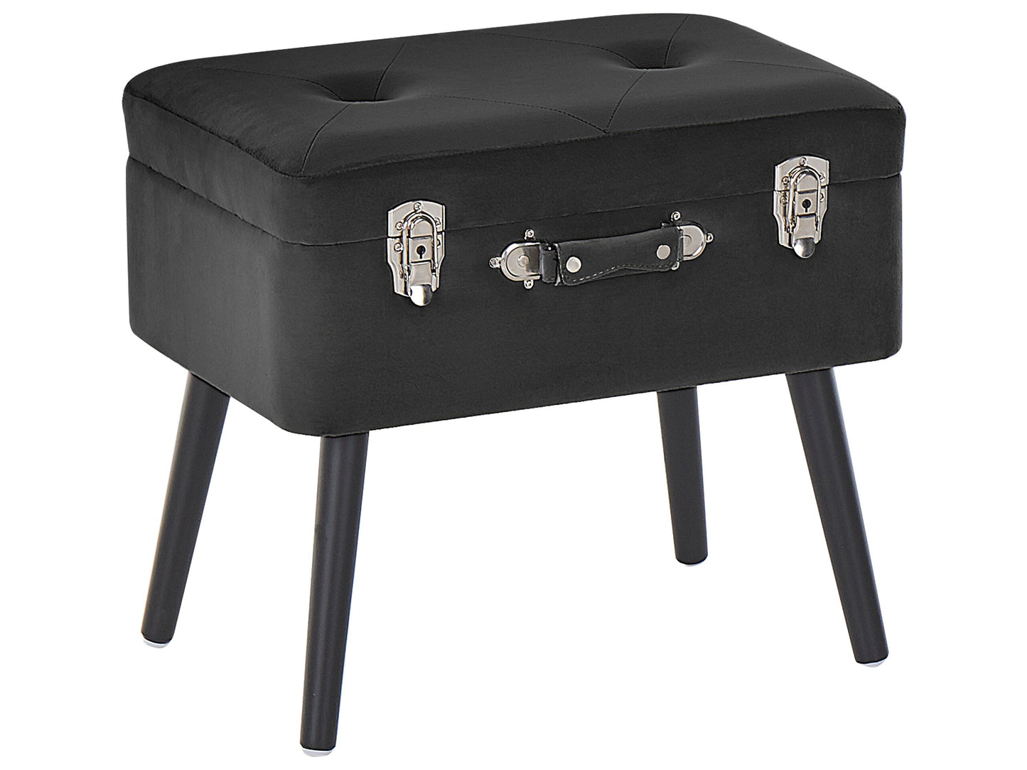 Noir Velvet Stool With Storage Black Velvet Upholstered Buttoned Top Suitcase Design