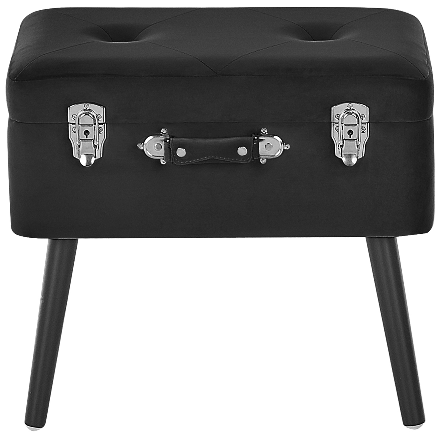 Noir Velvet Stool With Storage Black Velvet Upholstered Buttoned Top Suitcase Design