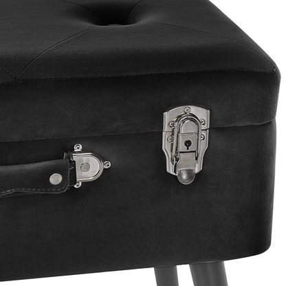 Noir Velvet Stool With Storage Black Velvet Upholstered Buttoned Top Suitcase Design