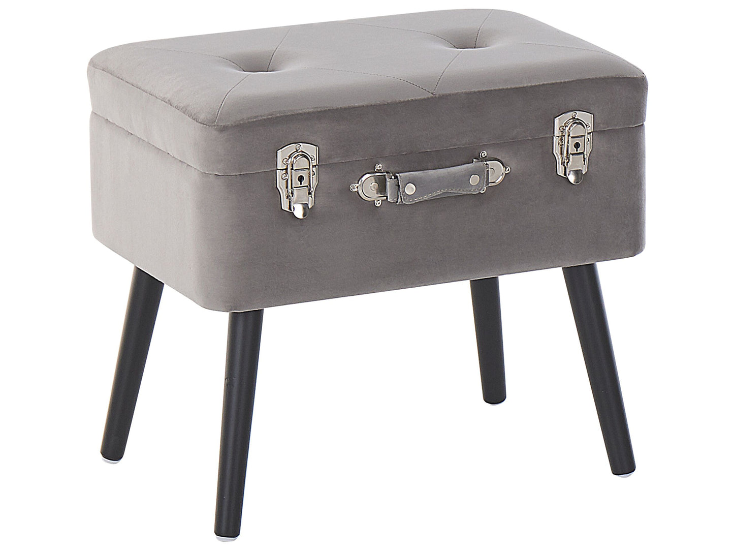 Storage Stool Grey Velvet Suitcase Design With Black Legs