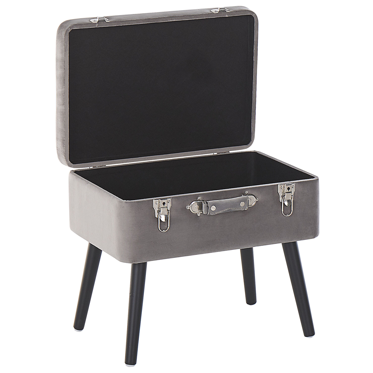 Storage Stool Grey Velvet Suitcase Design With Black Legs