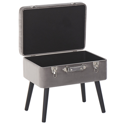 Storage Stool Grey Velvet Suitcase Design With Black Legs