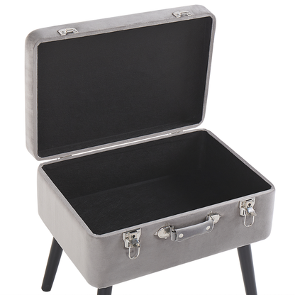 Storage Stool Grey Velvet Suitcase Design With Black Legs