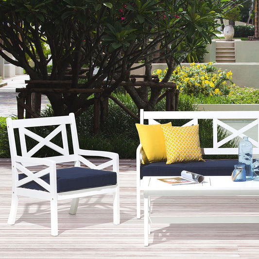 Coastal Garden Chair White Acacia Wood With Blue Cushion Armrests