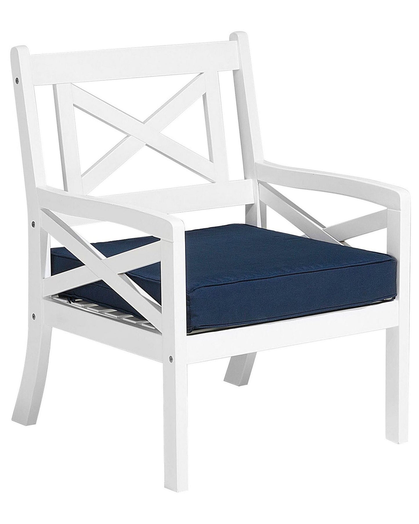 Coastal Garden Chair White Acacia Wood With Blue Cushion Armrests