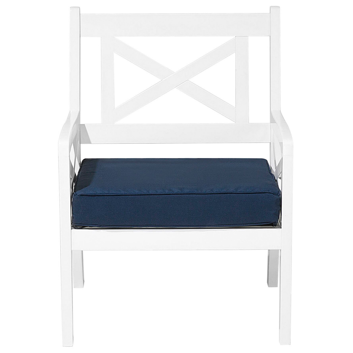 Coastal Garden Chair White Acacia Wood With Blue Cushion Armrests