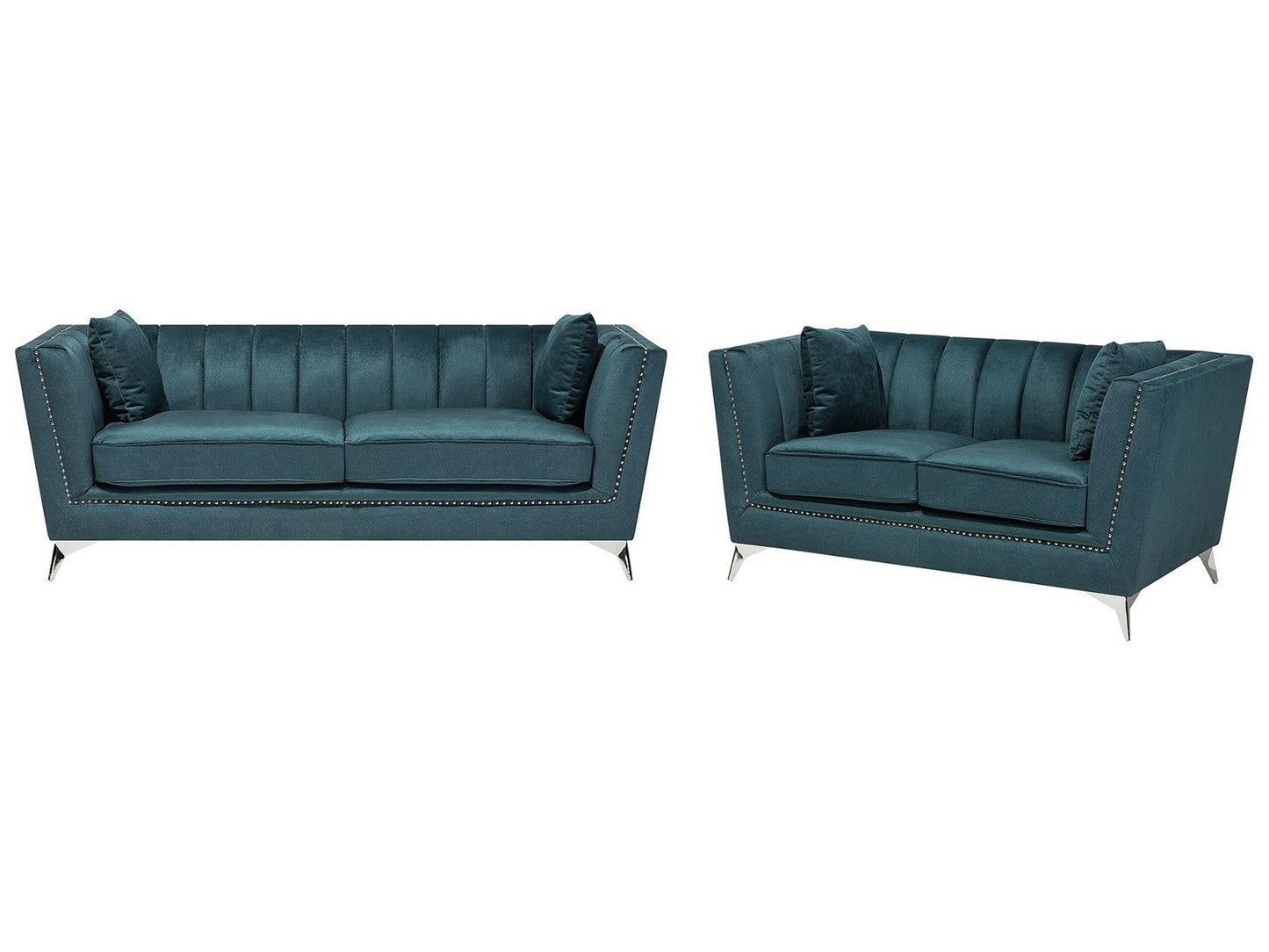 Home Teal Blue 2 and 3 Seater Sofa Set Nail Head Trim Tufted