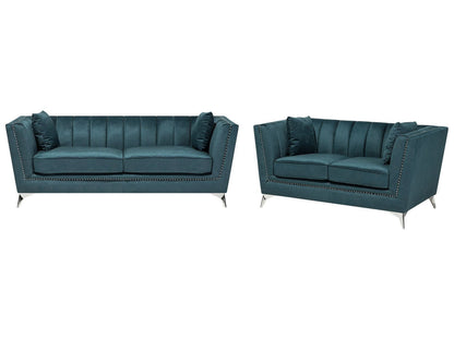 Home Teal Blue 2 and 3 Seater Sofa Set Nail Head Trim Tufted