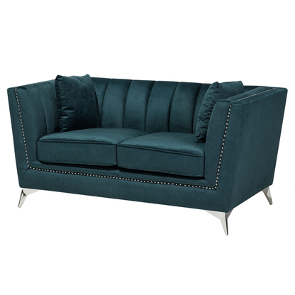 Home Teal Blue 2 and 3 Seater Sofa Set Nail Head Trim Tufted