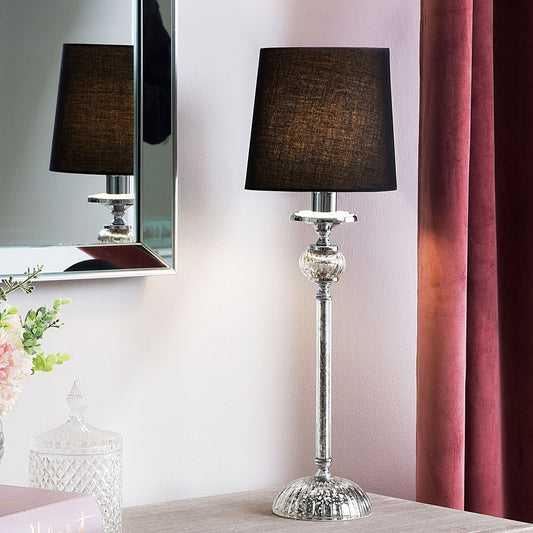 Table Lamp Silver Metal Base Black Empire Shade Glass Accents