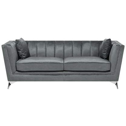 Set of 2 Three Seater Grey Sofa Set Nail Head Trim Panel Tufting