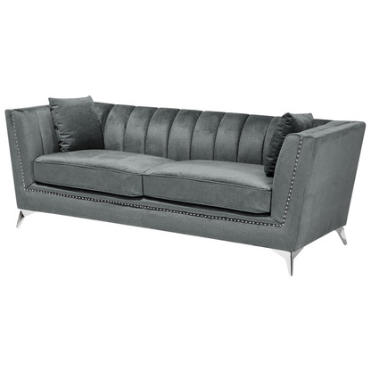 Set of 2 Three Seater Grey Sofa Set Nail Head Trim Panel Tufting