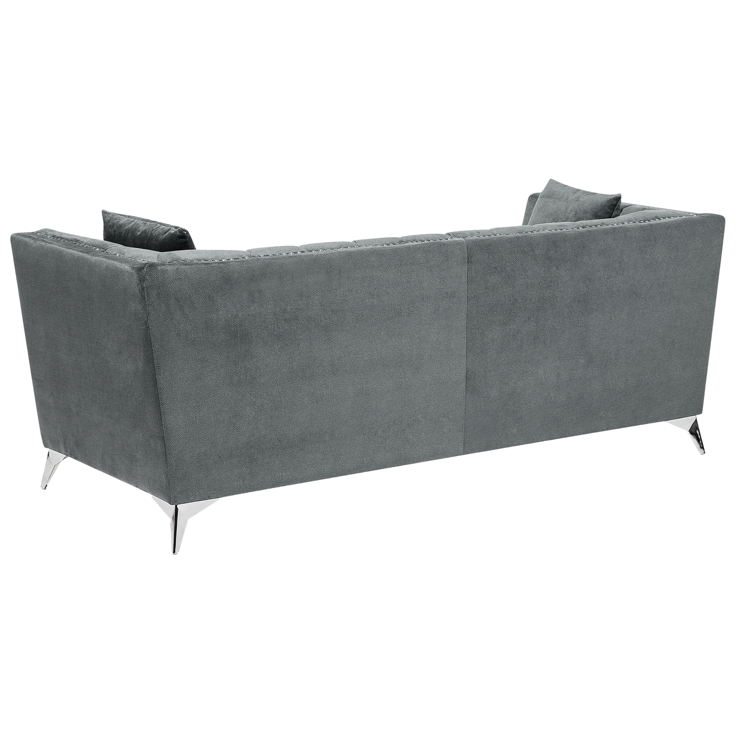 Set of 2 Three Seater Grey Sofa Set Nail Head Trim Panel Tufting
