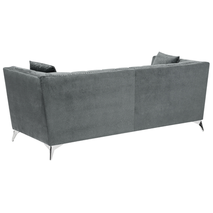 Set of 2 Three Seater Grey Sofa Set Nail Head Trim Panel Tufting