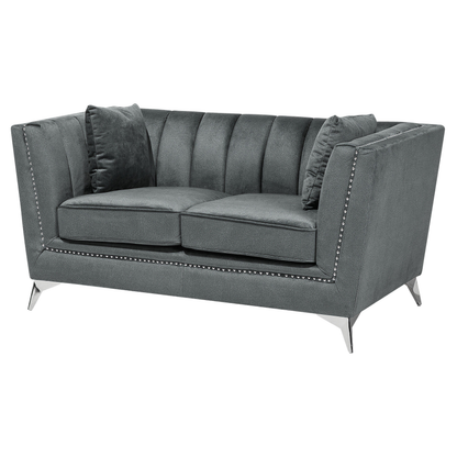 Set of 2 Three Seater Grey Sofa Set Nail Head Trim Panel Tufting