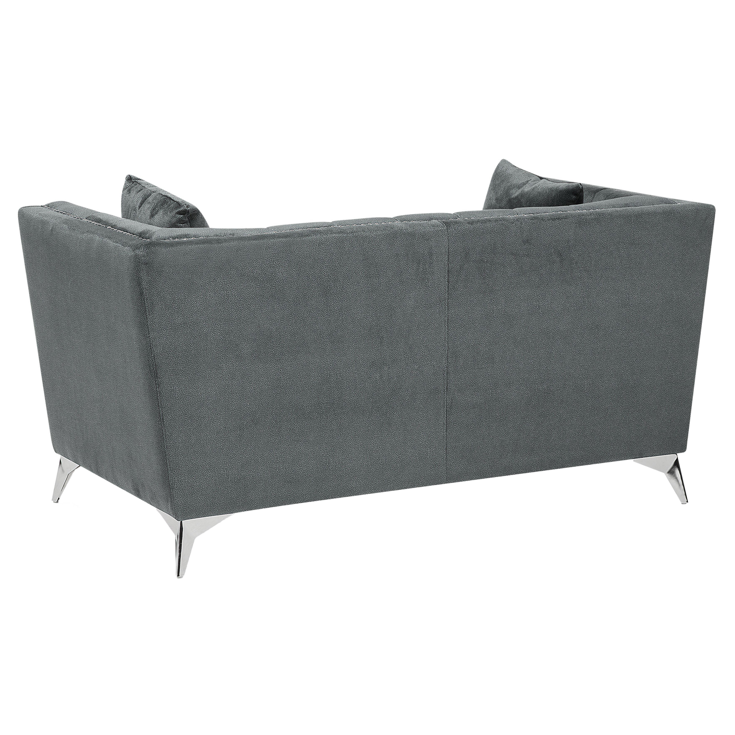 Set of 2 Three Seater Grey Sofa Set Nail Head Trim Panel Tufting