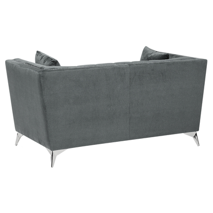 Set of 2 Three Seater Grey Sofa Set Nail Head Trim Panel Tufting