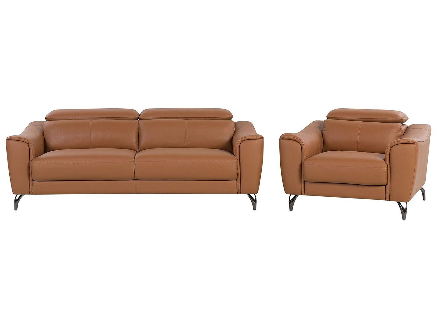 Brown Leather 3+1 Sofa Set With Adjustable Headrest
