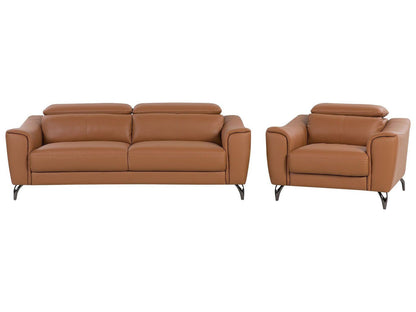 Brown Leather 3+1 Sofa Set With Adjustable Headrest