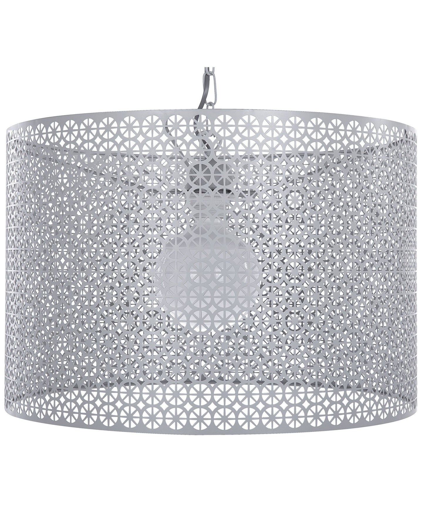 Pendant Lamp Grey Patterned Metal Drum Shade Modern