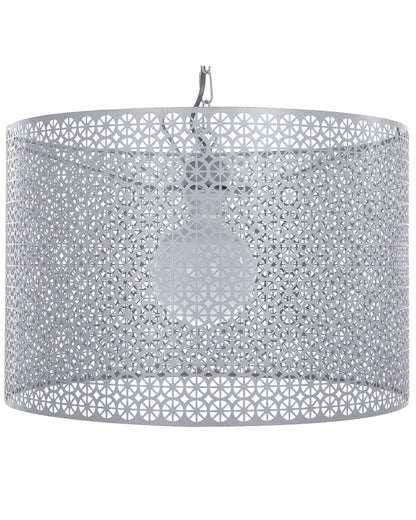 Pendant Lamp Grey Patterned Metal Drum Shade Modern