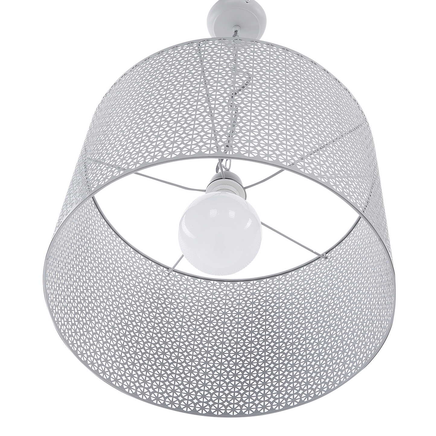Pendant Lamp Grey Patterned Metal Drum Shade Modern