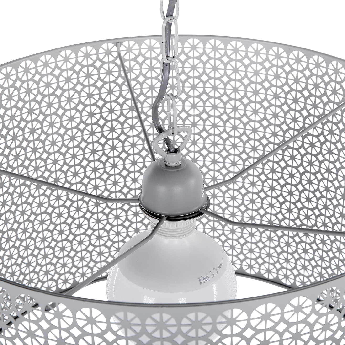 Pendant Lamp Grey Patterned Metal Drum Shade Modern