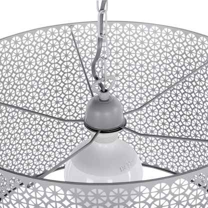 Pendant Lamp Grey Patterned Metal Drum Shade Modern