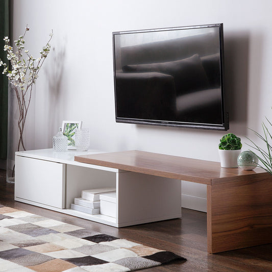 AuraHome TV Stand Light Brown White MDF For 70 Inch Extending Top