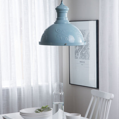 Pendant Lamp Blue Metal Round Flower Ornament Industrial