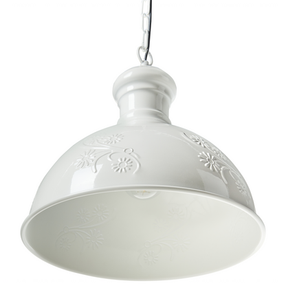 Pendant Lamp Off White Metal Floral Industrial