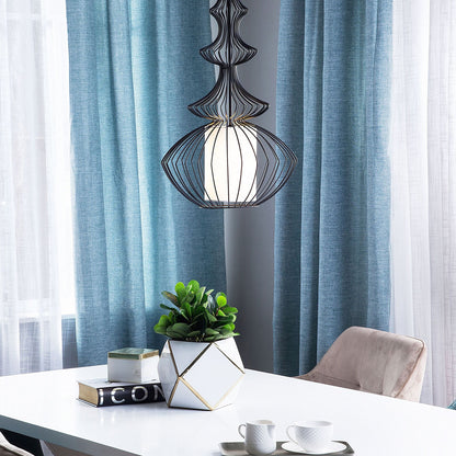 Pendant Ceiling Lamp Black Metal Open Cage Shade Industrial Glamour For Living Room