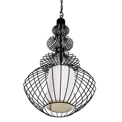 Pendant Ceiling Lamp Black Metal Open Cage Shade Industrial Glamour For Living Room
