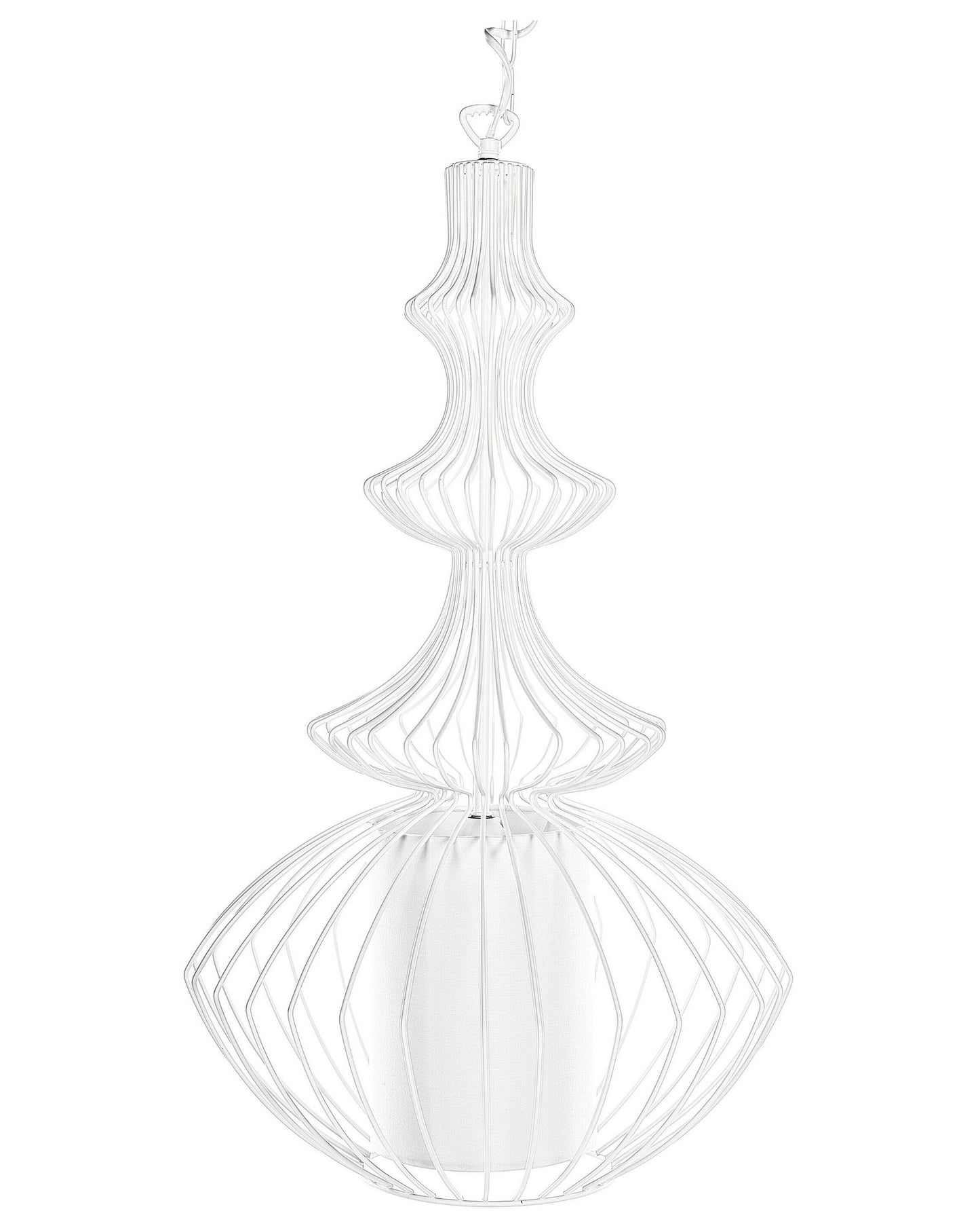 Pendant Ceiling Lamp White Metal Open Cage Shade Glamour