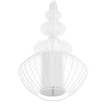 Pendant Ceiling Lamp White Metal Open Cage Shade Glamour
