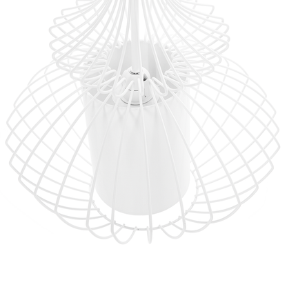 Pendant Ceiling Lamp White Metal Open Cage Shade Glamour