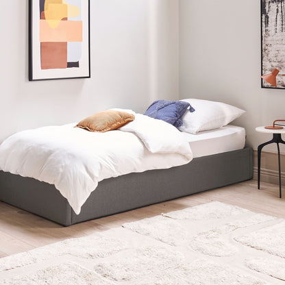 Astra Slatted Bed Frame Grey Upholstered Ottoman Storage 3ft Single
