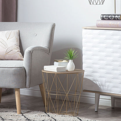 Geometric Glam Side Table With Gold Frame And Removable Top