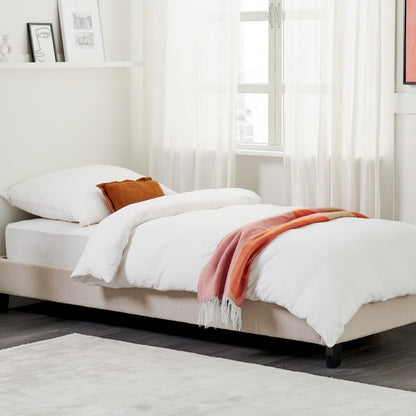 Everlume Single Bed Frame 3ft Beige Linen Look Fabric Slatted Bed Without Headboard