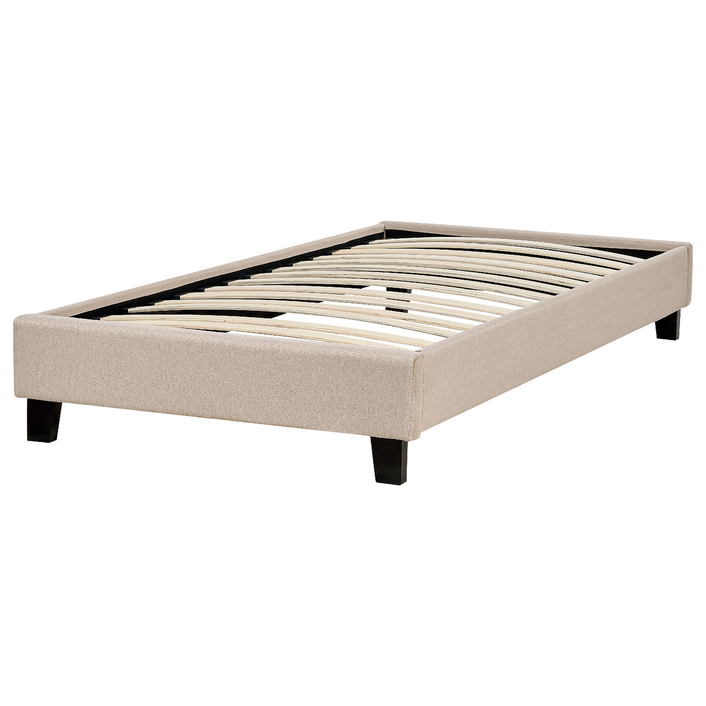 Everlume Single Bed Frame 3ft Beige Linen Look Fabric Slatted Bed Without Headboard