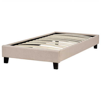 Everlume Single Bed Frame 3ft Beige Linen Look Fabric Slatted Bed Without Headboard