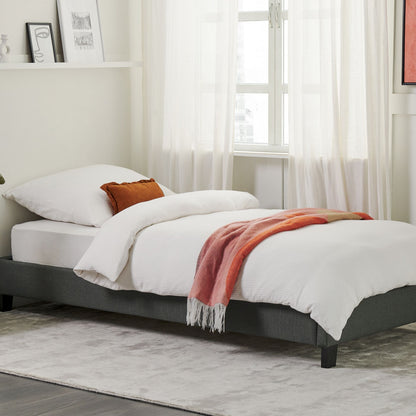 EU Single Bed 3ft Grey Fabric Slatted Frame Without Headboard