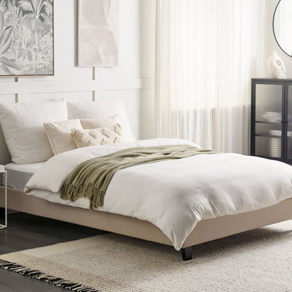 EU Double Size Beige Fabric Slatted Bed Frame 4ft6 No Headboard
