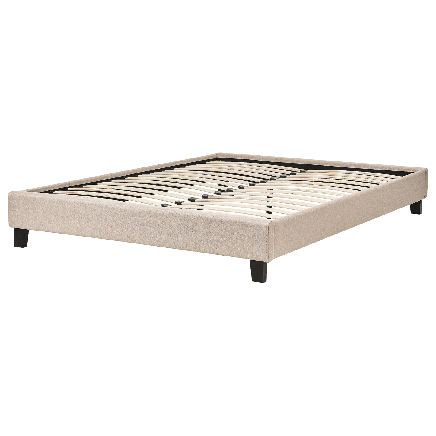EU Double Size Beige Fabric Slatted Bed Frame 4ft6 No Headboard