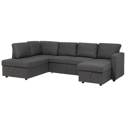 Corner Sofa Bed Dark Grey Fabric U Shape 5 Seater With Storage