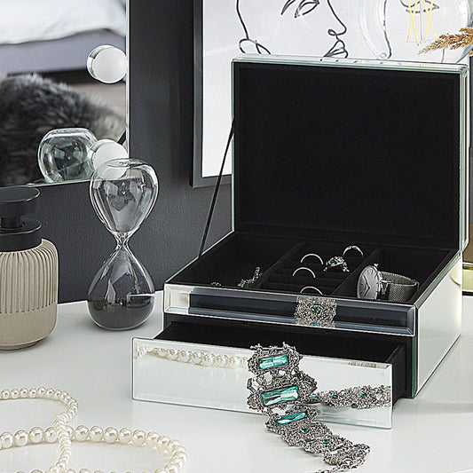 Mirrored Jewellery Box Silver 22 x 17 Vanity Organizer