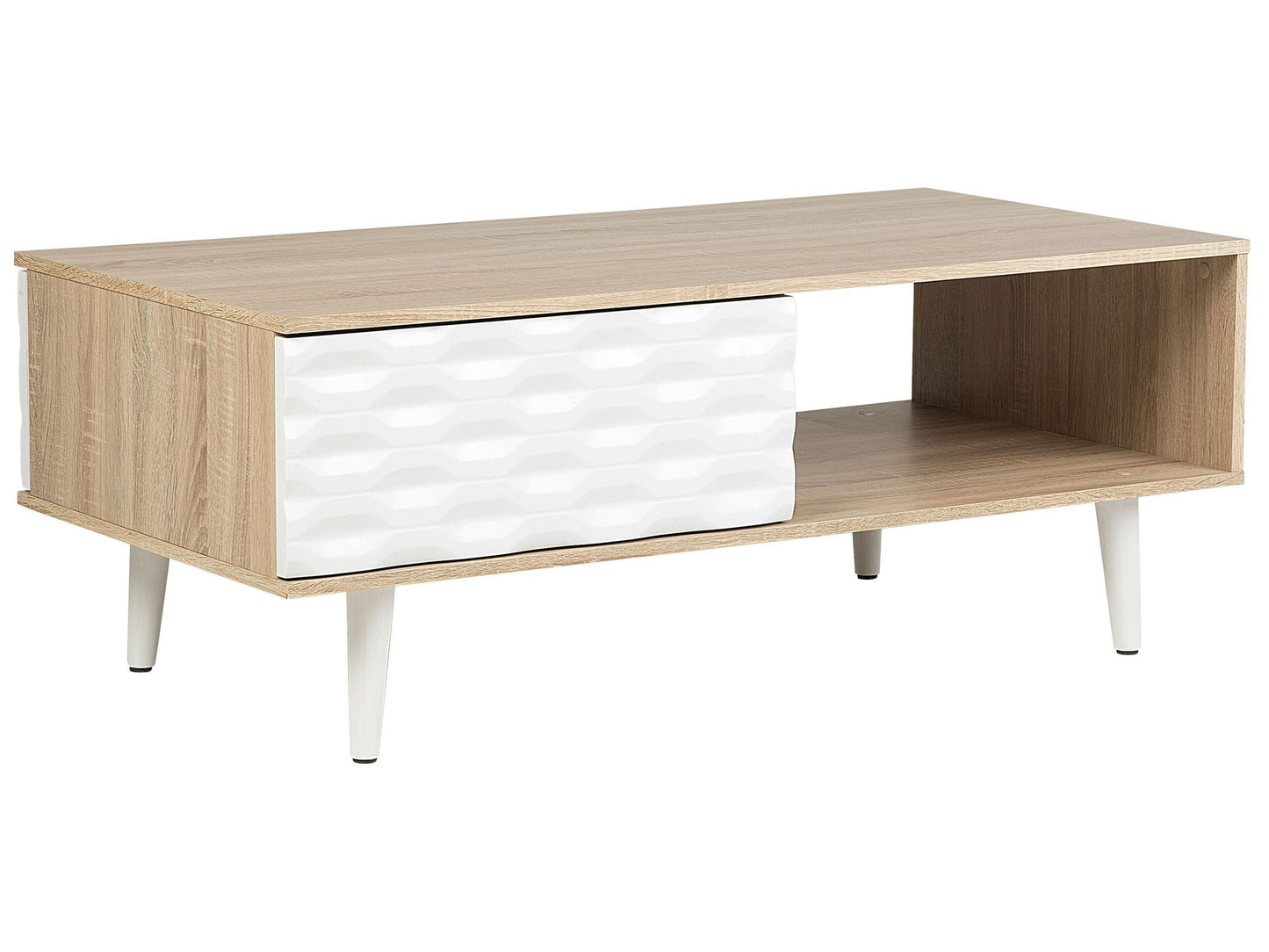 Light Brown And White Chipboard Coffee Table 120 X 60cm With One Drawer Scandinavian Modern