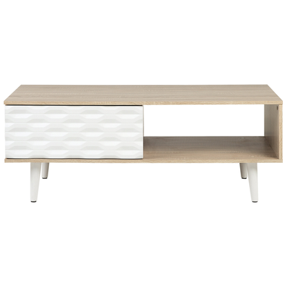 Light Brown And White Chipboard Coffee Table 120 X 60cm With One Drawer Scandinavian Modern