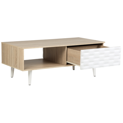 Light Brown And White Chipboard Coffee Table 120 X 60cm With One Drawer Scandinavian Modern