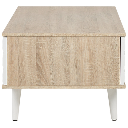 Light Brown And White Chipboard Coffee Table 120 X 60cm With One Drawer Scandinavian Modern